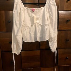 Francesca's Collections White Blouse with Puff Sleeves